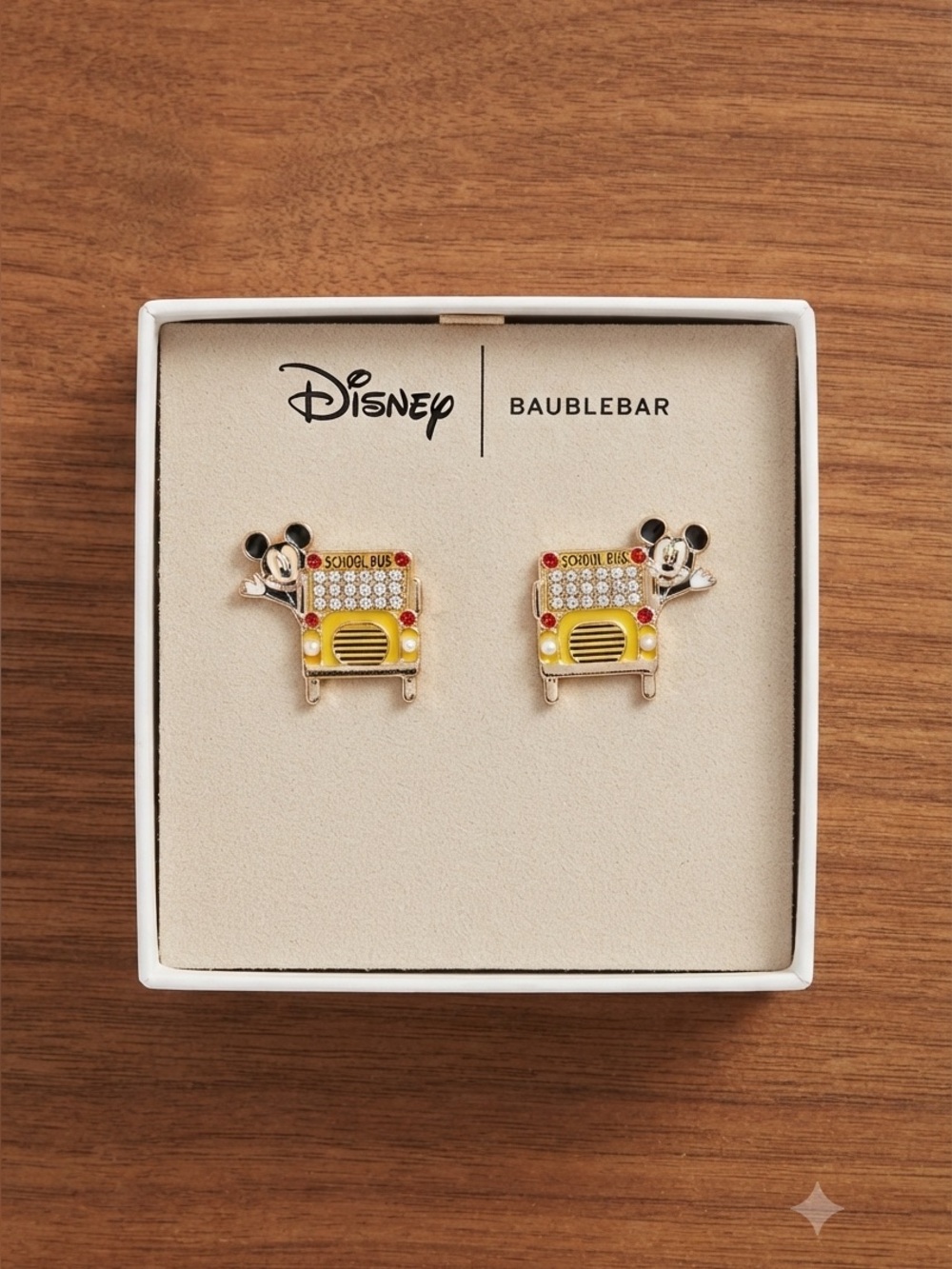 Disney BaubleBar Mickey Mouse School Bus Rhinestone Earrings NIB Teacher